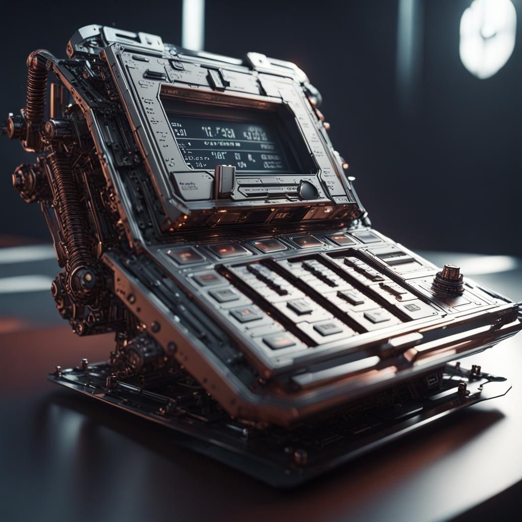 Evil Calculator with Intricate Sci-Fi Mech Details