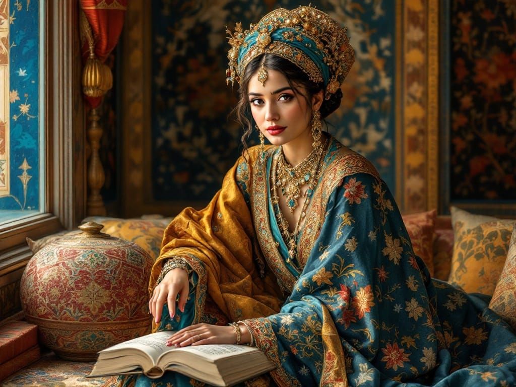 Ottoman Miniature Painting of a Woman with Secrets