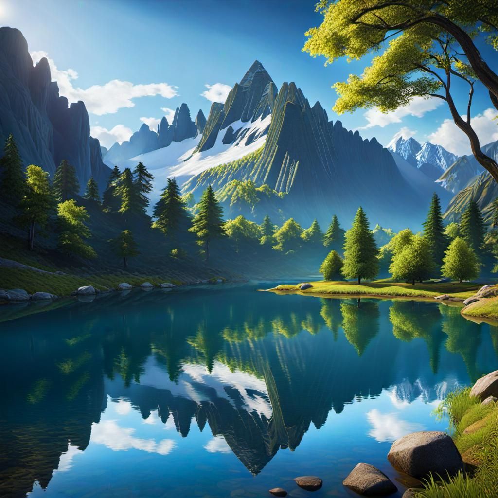 Mountainous Landscape Reflection as Geometric Fauvism