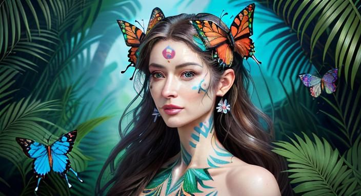 Hyperrealistic Portrait: Woman Adorned with Forest Flora