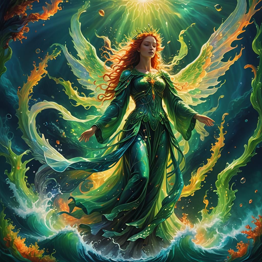 Queen of Angels in Deep Ocean Psychedelic Flames