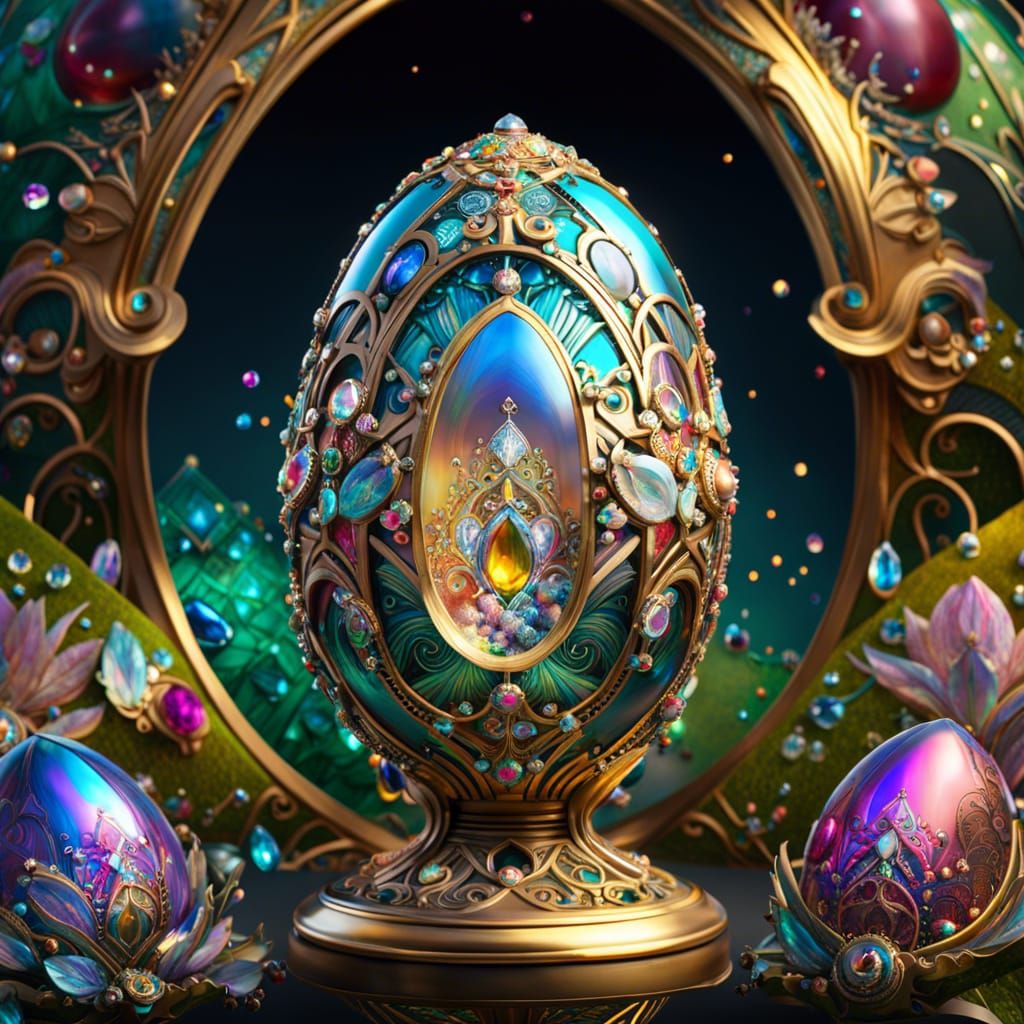 Holographic Faberge Egg in Fantasycore Style
