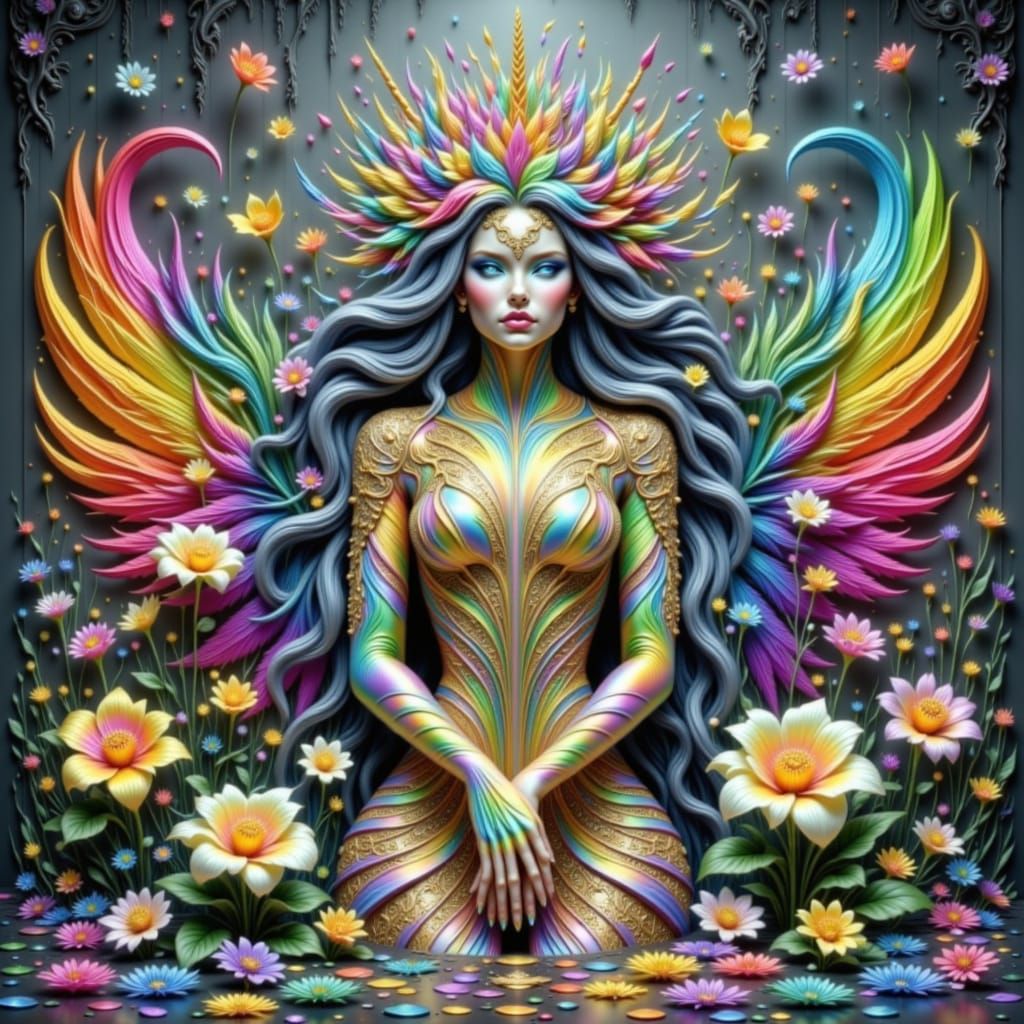 Majestic Unicorn with Iridescent Hide in Sci-Fi Baroque Styl...