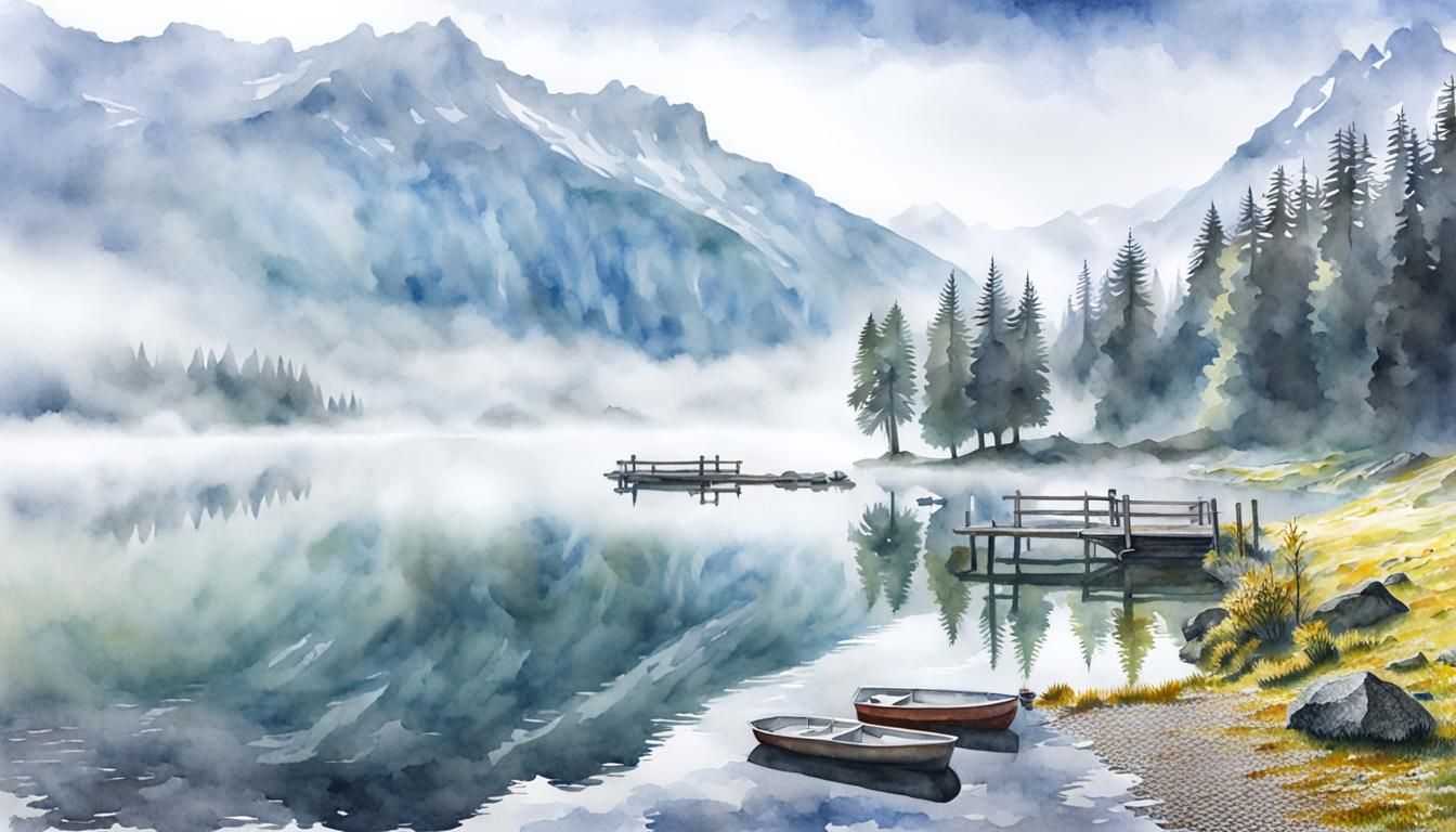 Foggy Mountain Lake: Watercolor Still Life