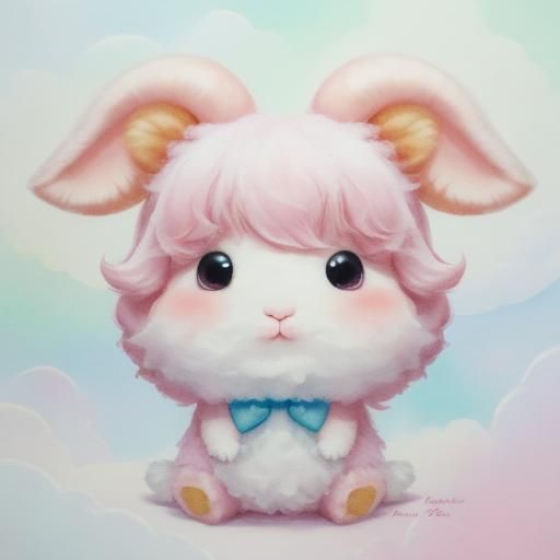 Pastel Baby Rabbit Portrait on Cloud