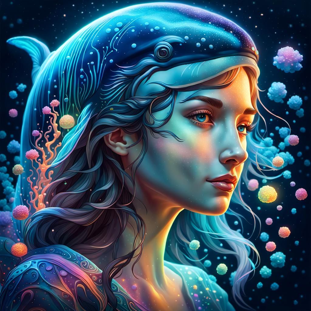 Bioluminescent Whale in Surreal Underwater Scene