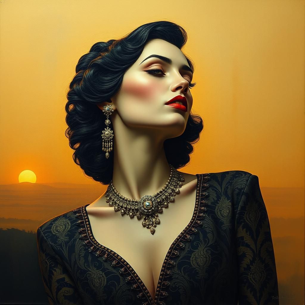 Surreal Art Deco Femme Fatale in Dreamlike State