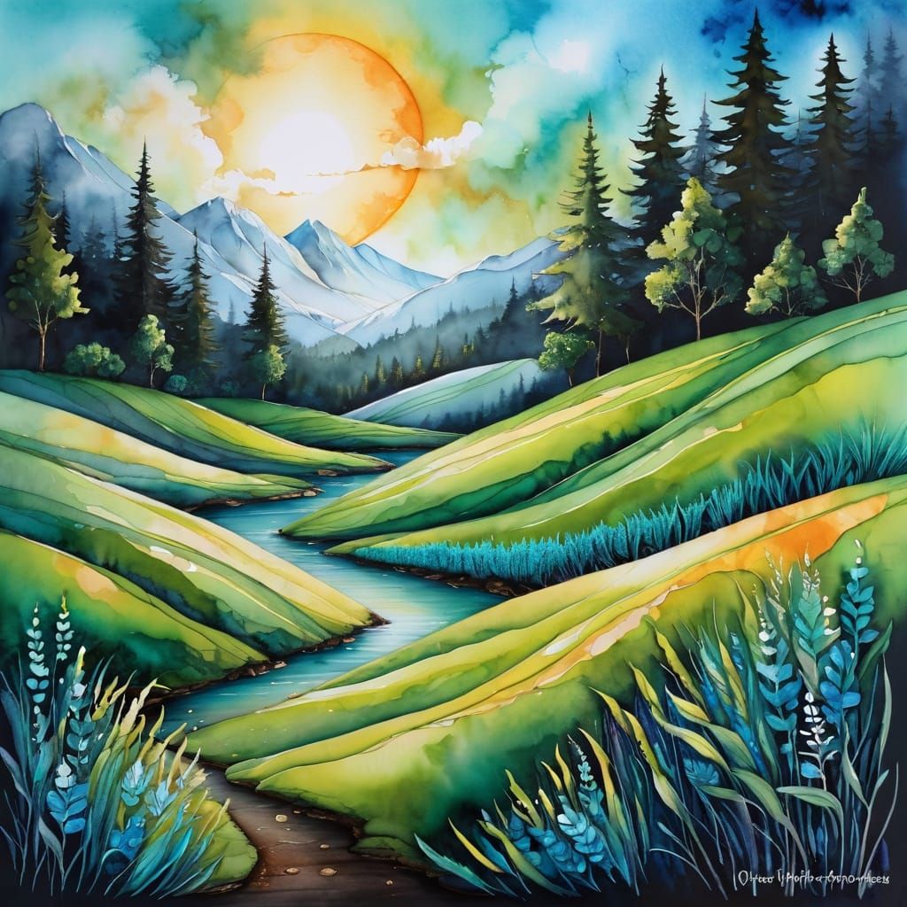 Dramatic ecosystem alcohol ink on textured brushstrokes capturing the joy of the unknown world in my crops