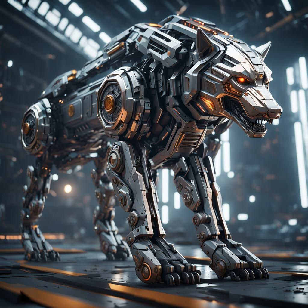 Futuristic Wolf Mecha in Sci-Fi Setting