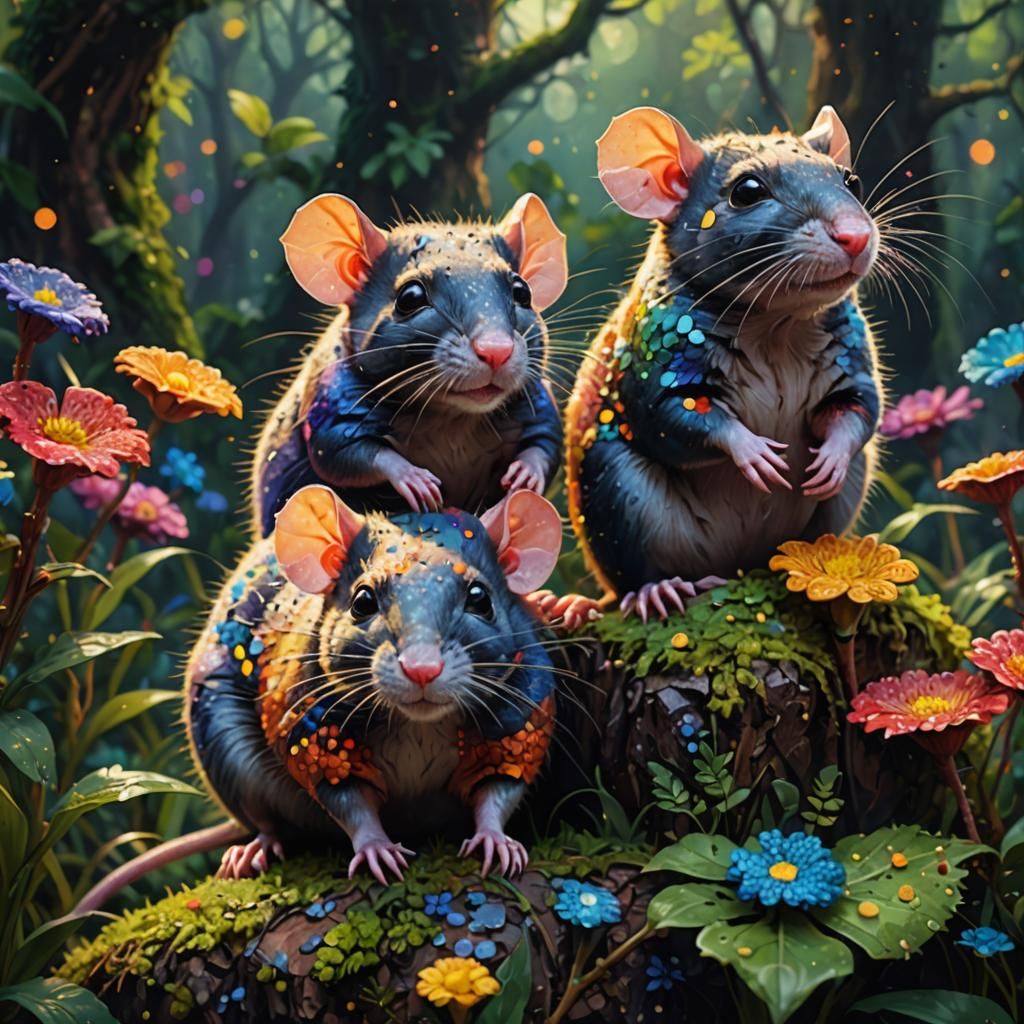 Happy Rats Portrait in Pointillism Style