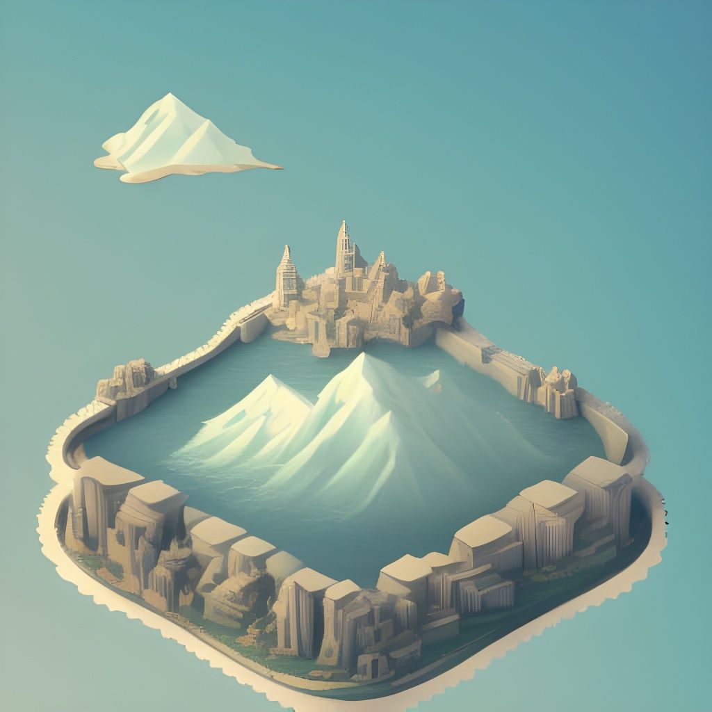Isometric Floating Island with Surreal Settlement