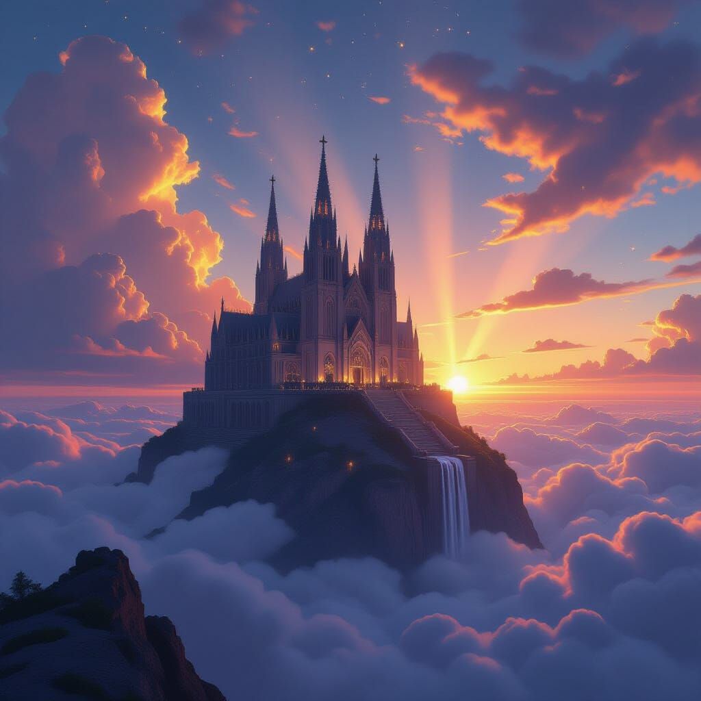 Cathedral on Sleeping Giant in Clouds at Sunrise