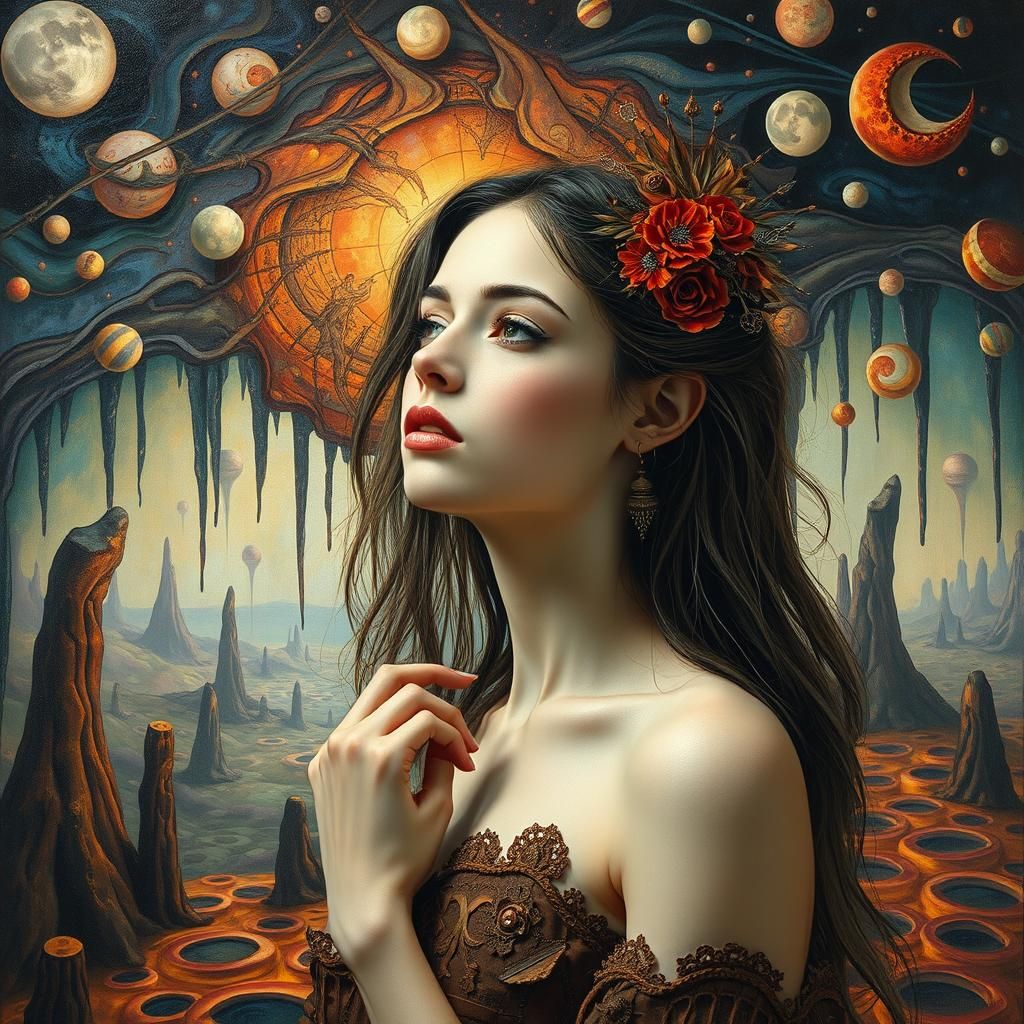 Dreamlike Woman in Surrealist Melting Landscape