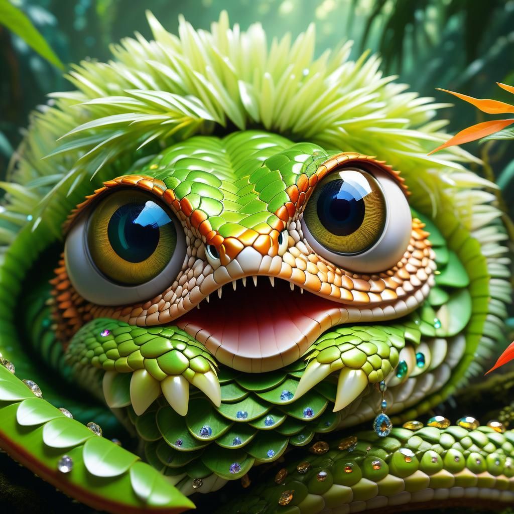 Bejeweled Serpent in Jungle Habitat: Hyperdetailed Digital A...