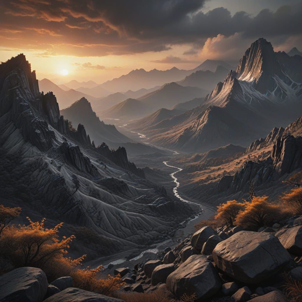 Spectacular Charcoal Drawing of Woraksan National Park at Su...