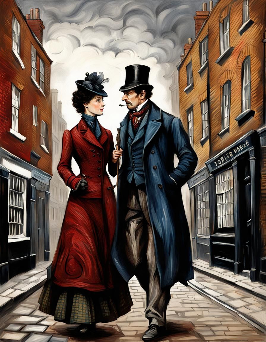 Sherlock Holmes and Adler: Vintage Illustration