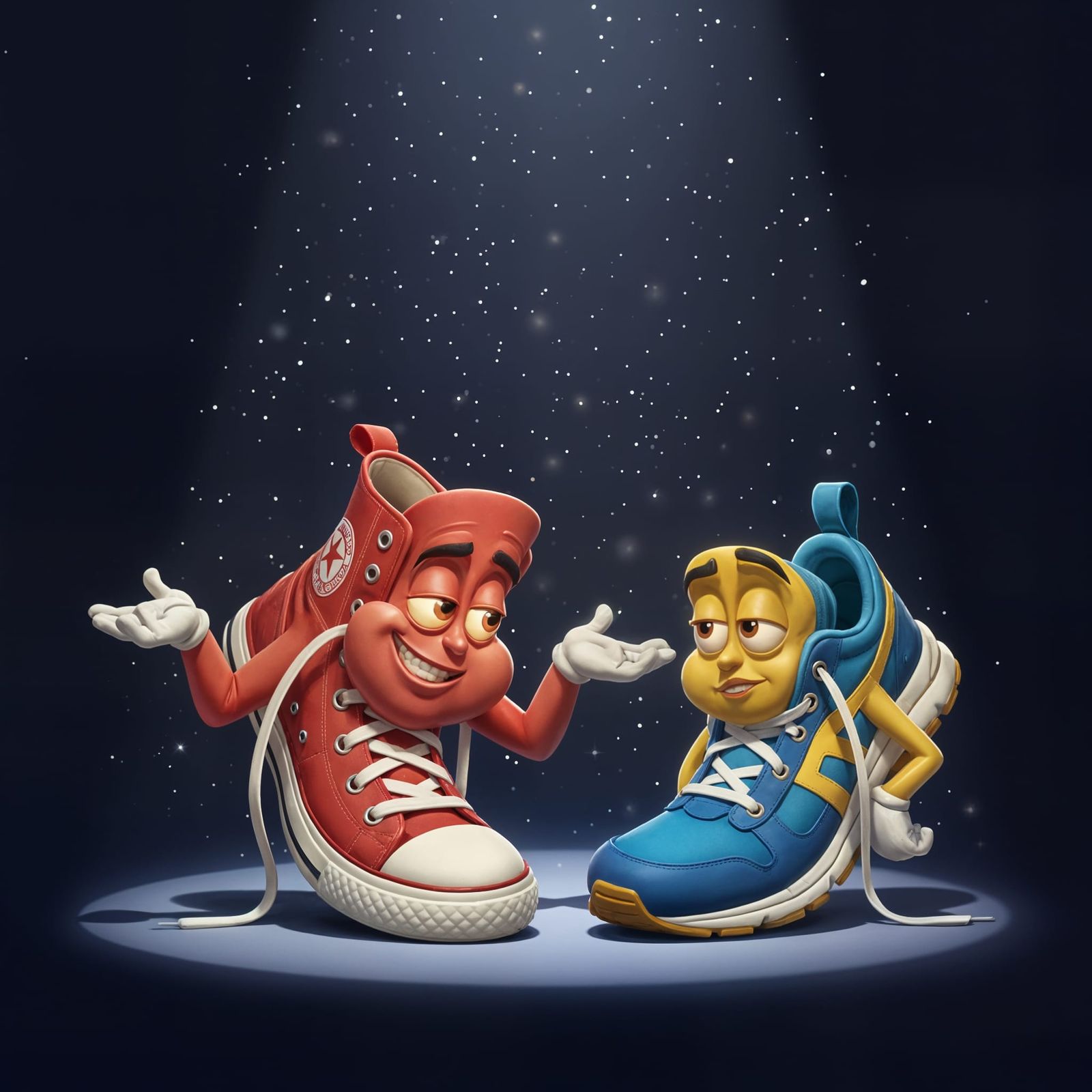 Funny Sneakers with Faces in High Contrast Studio