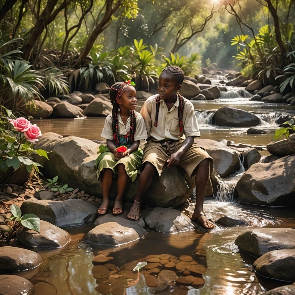 African Children in Jungle Sunlight