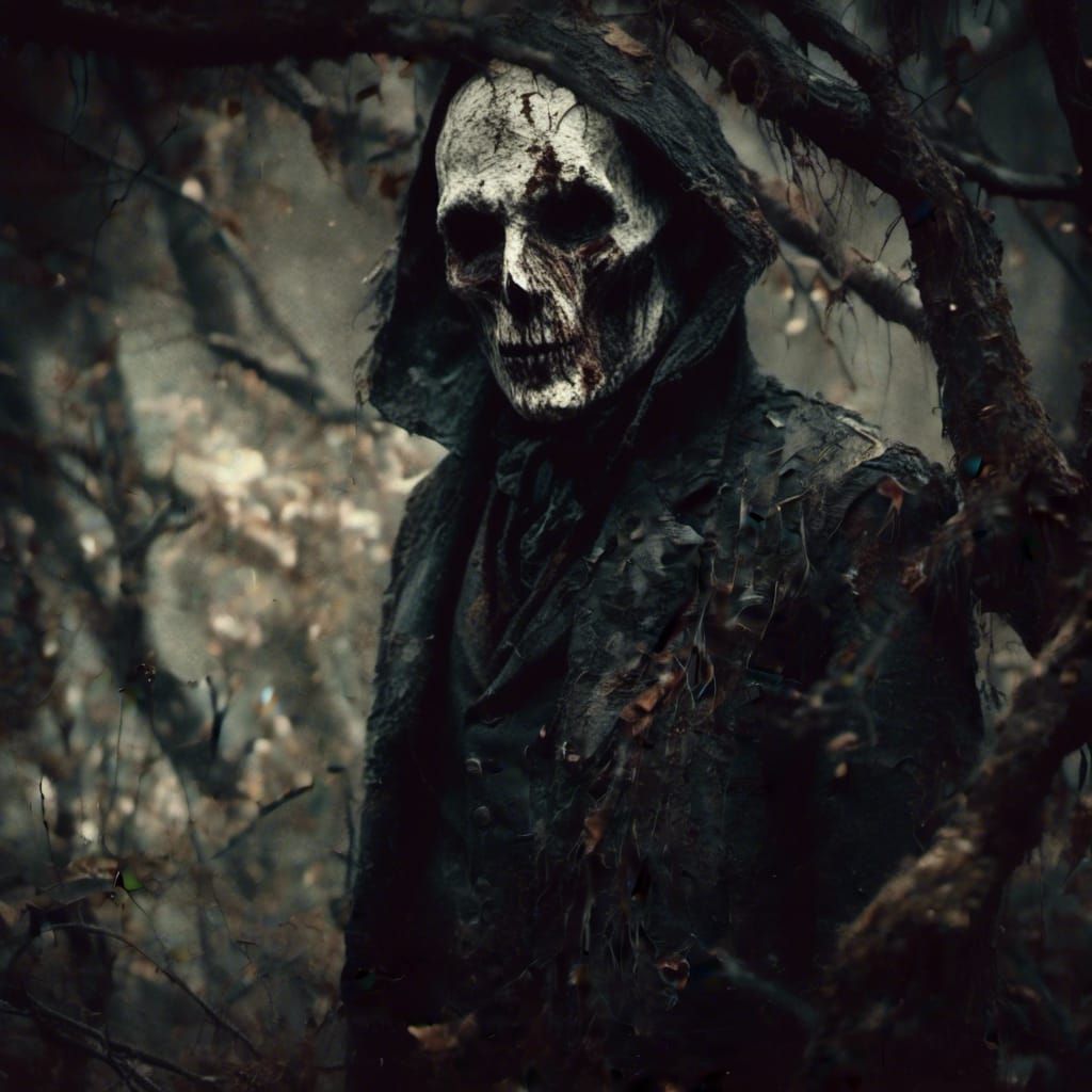 Macabre Skull Portrait in Dark Forest