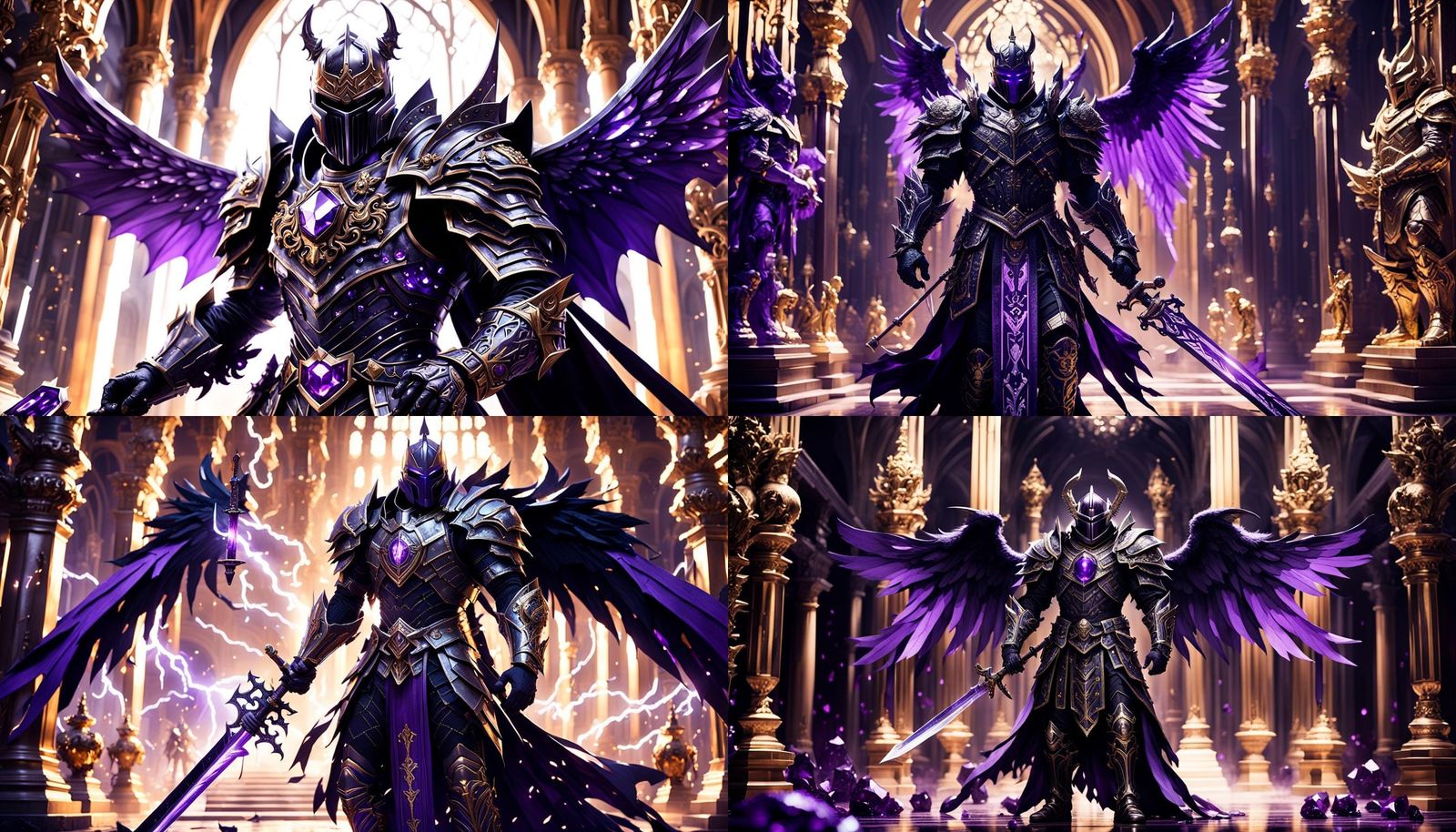 Dark Knight with Demon Wings in Grand Hall