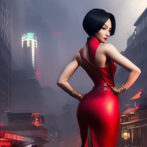 Ada Wong Portrait in Power Pose, Hyperdetailed