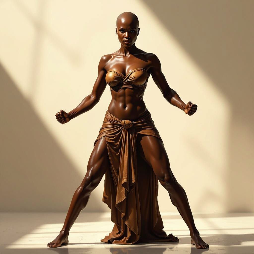 Oiled Nubian Woman in Aggressive Pose, Classical Sculpture S...