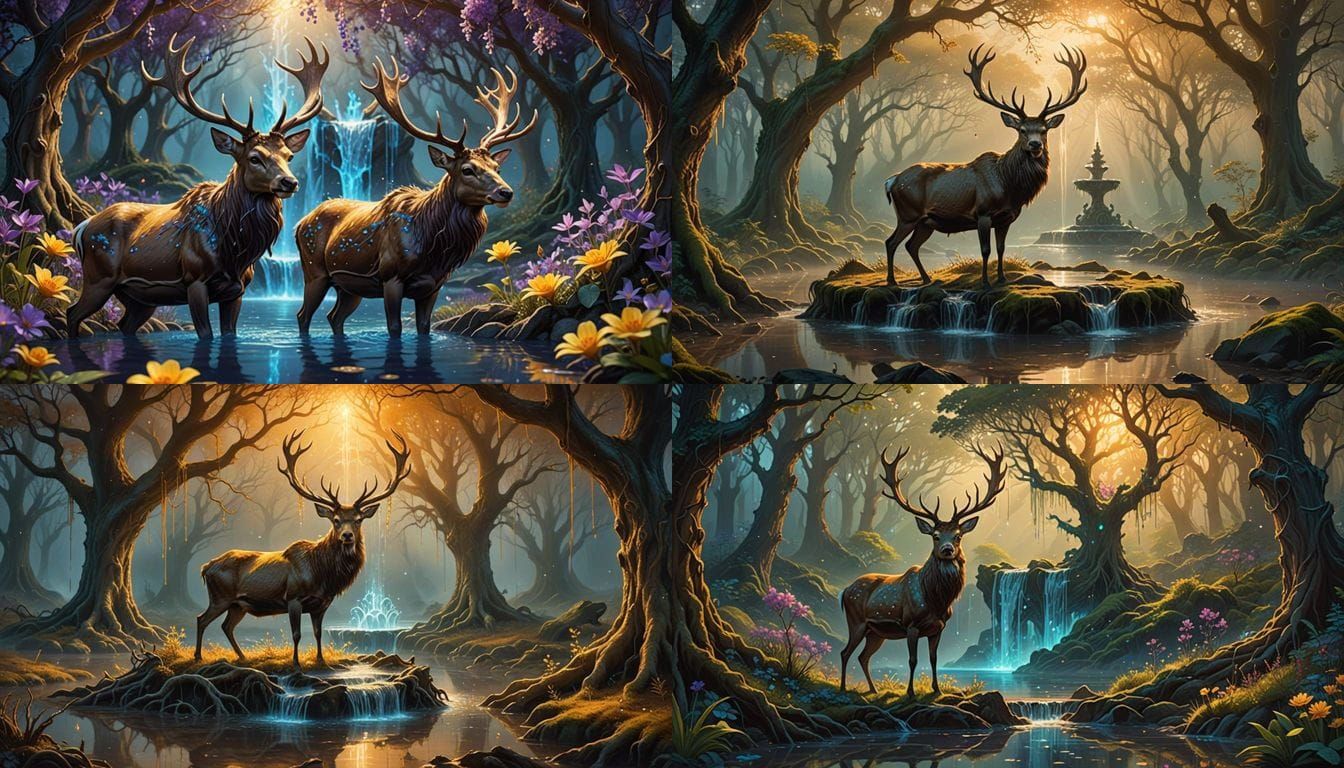 Mystical Fountain in Ancient Forest with Vibrant Waters