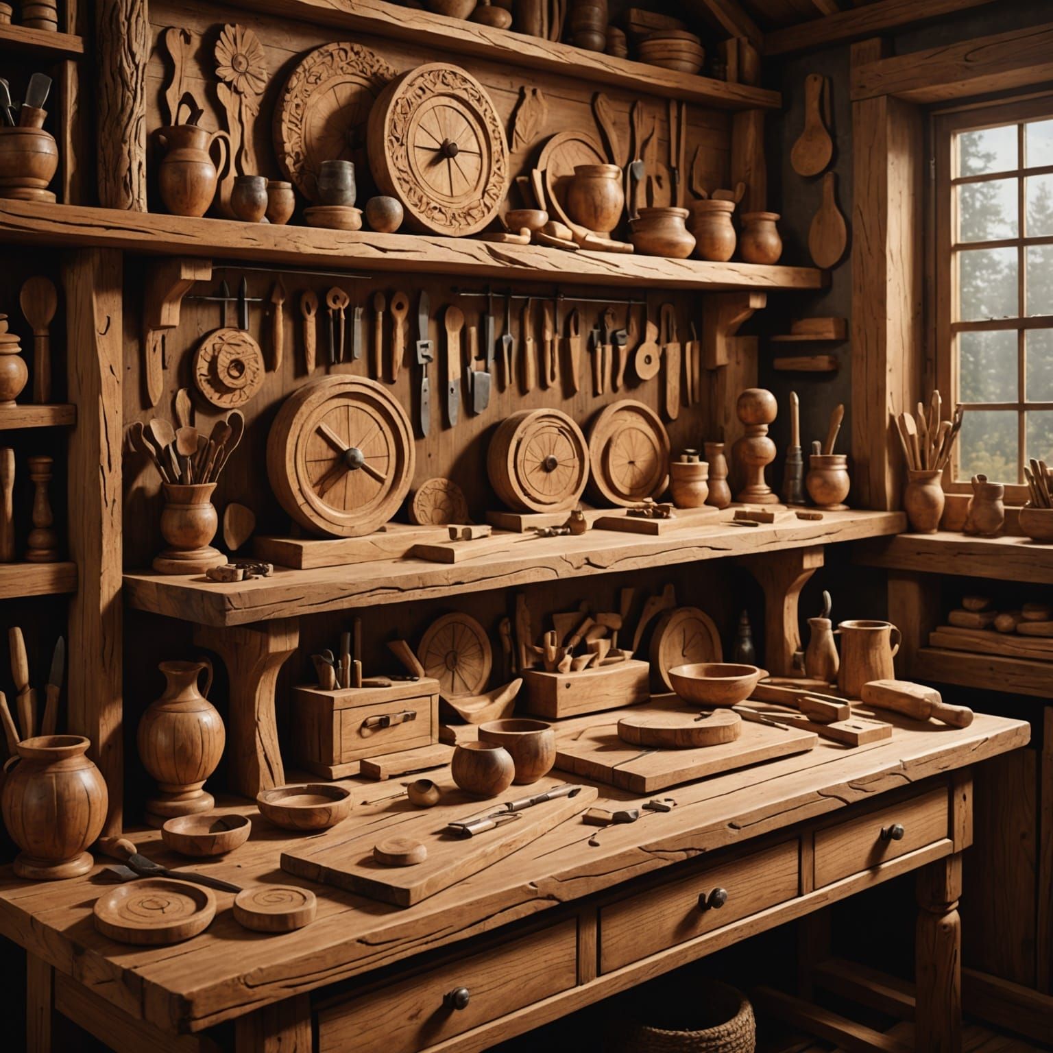 Handcrafted Woodworks in an Artisan Workshop