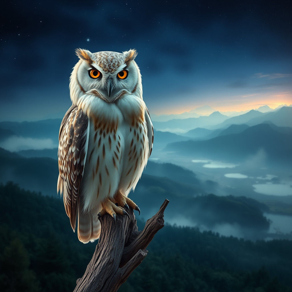 Majestic Owl in Mystical Landscape