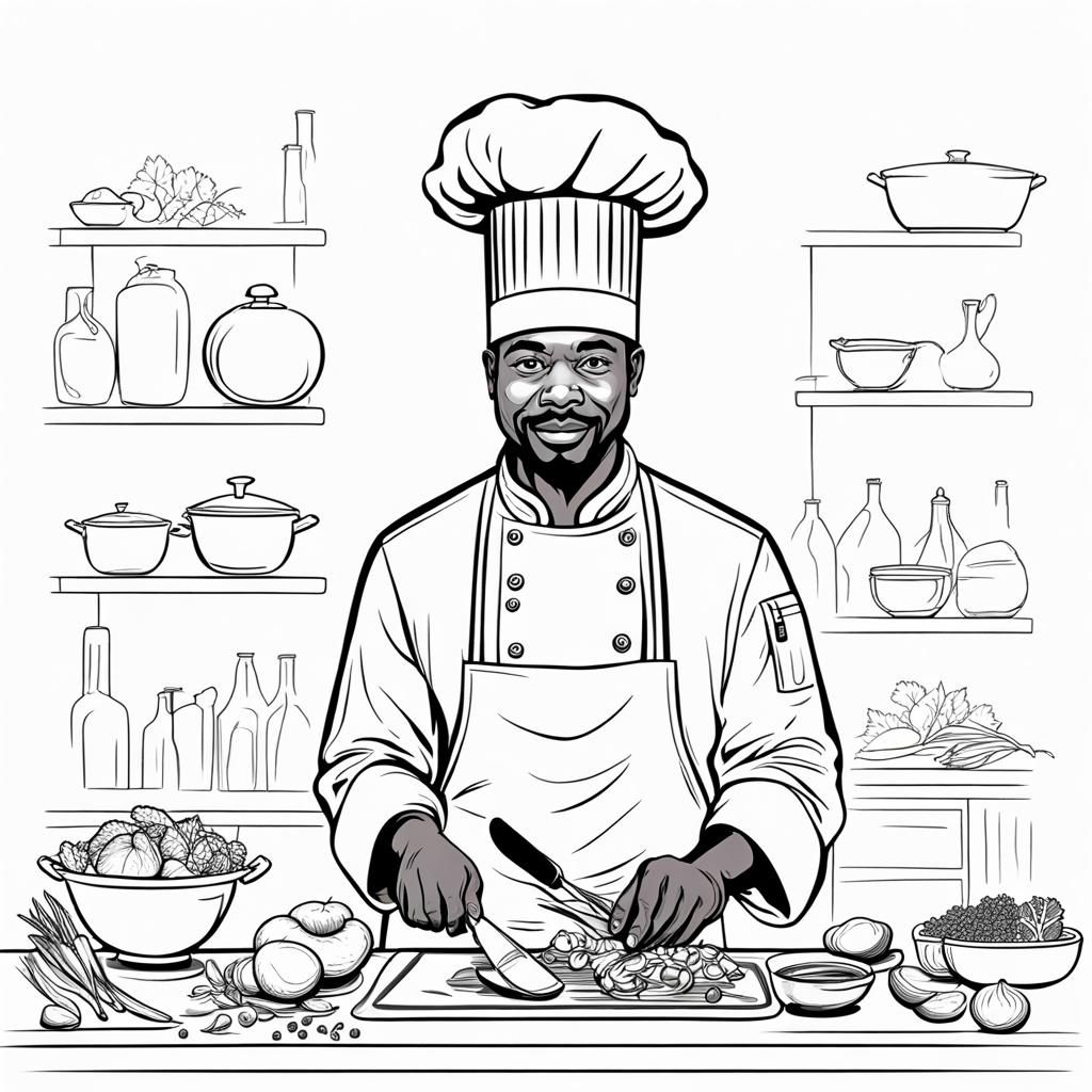 African American Chef: Minimalist Coloring Book Illustration