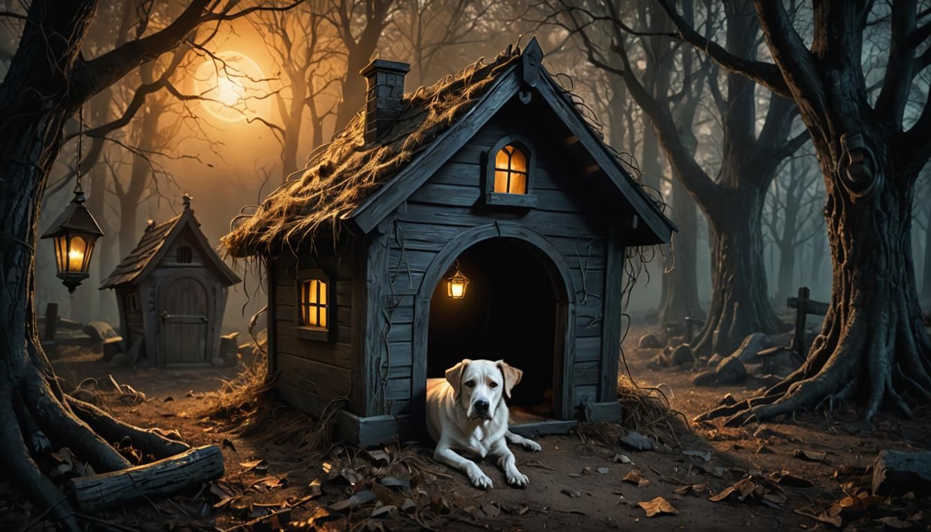 Creepy Doghouse in Misty Woods: Fantasy Concept Art