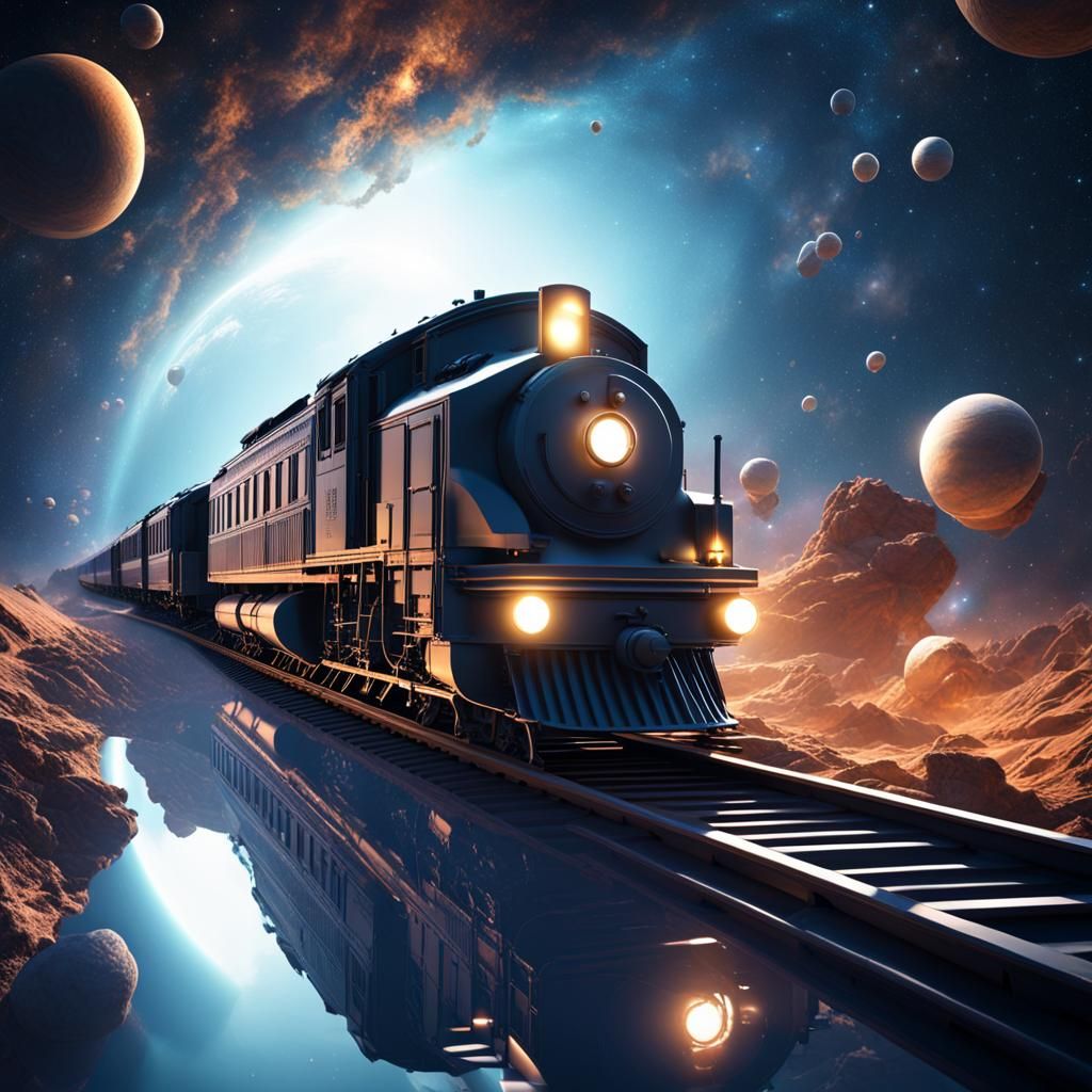 Futuristic Train Floating in Space with Volumetric Lighting
