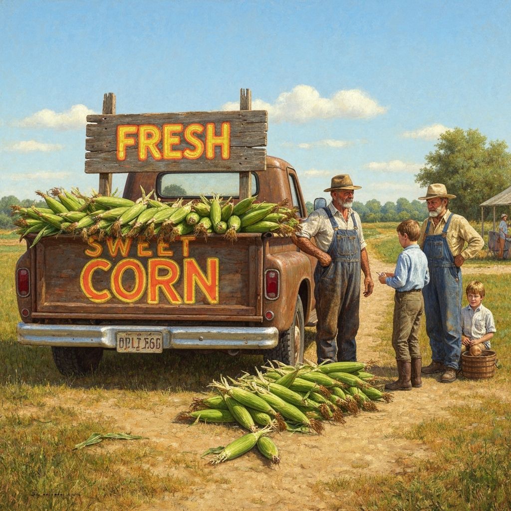 Rustic Farm Truck Overflowing with Fresh Corn