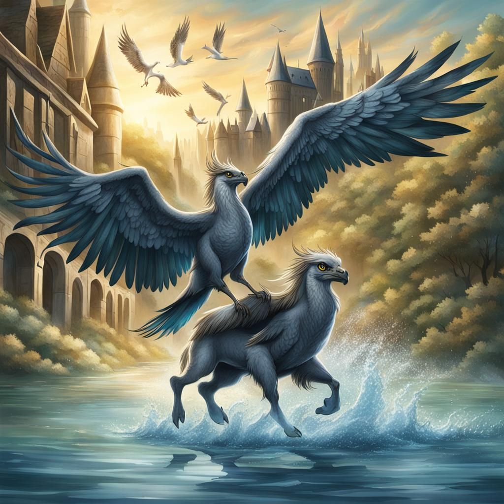 Hippogriff Touches Water with Harry Potter