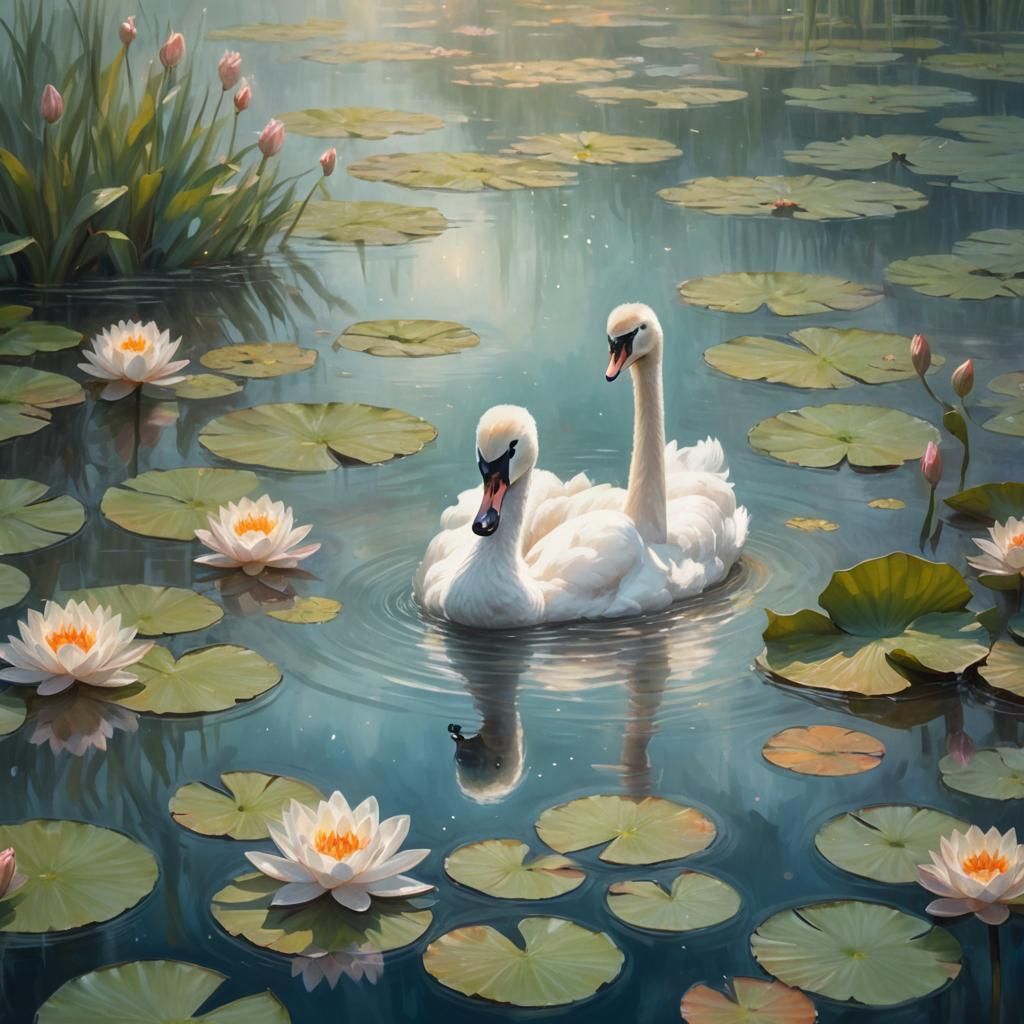 Adorable Baby Swan in Dreamlike Art Nouveau Style