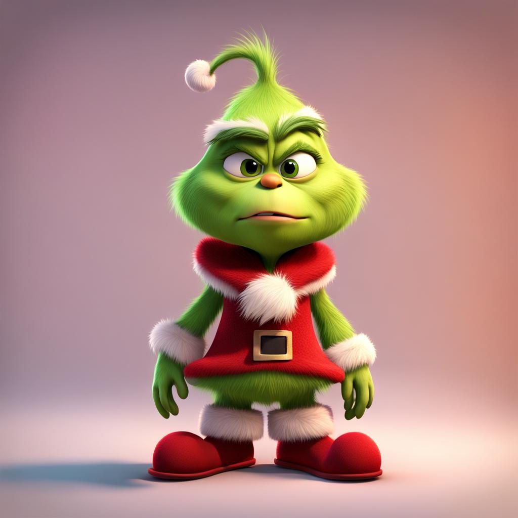 Baby Grinch as Santa with Christmas Trees in 3D