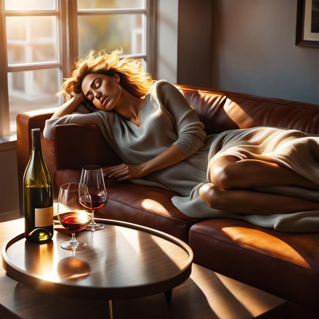 Hyperrealistic Young Woman Sleeping on Sofa