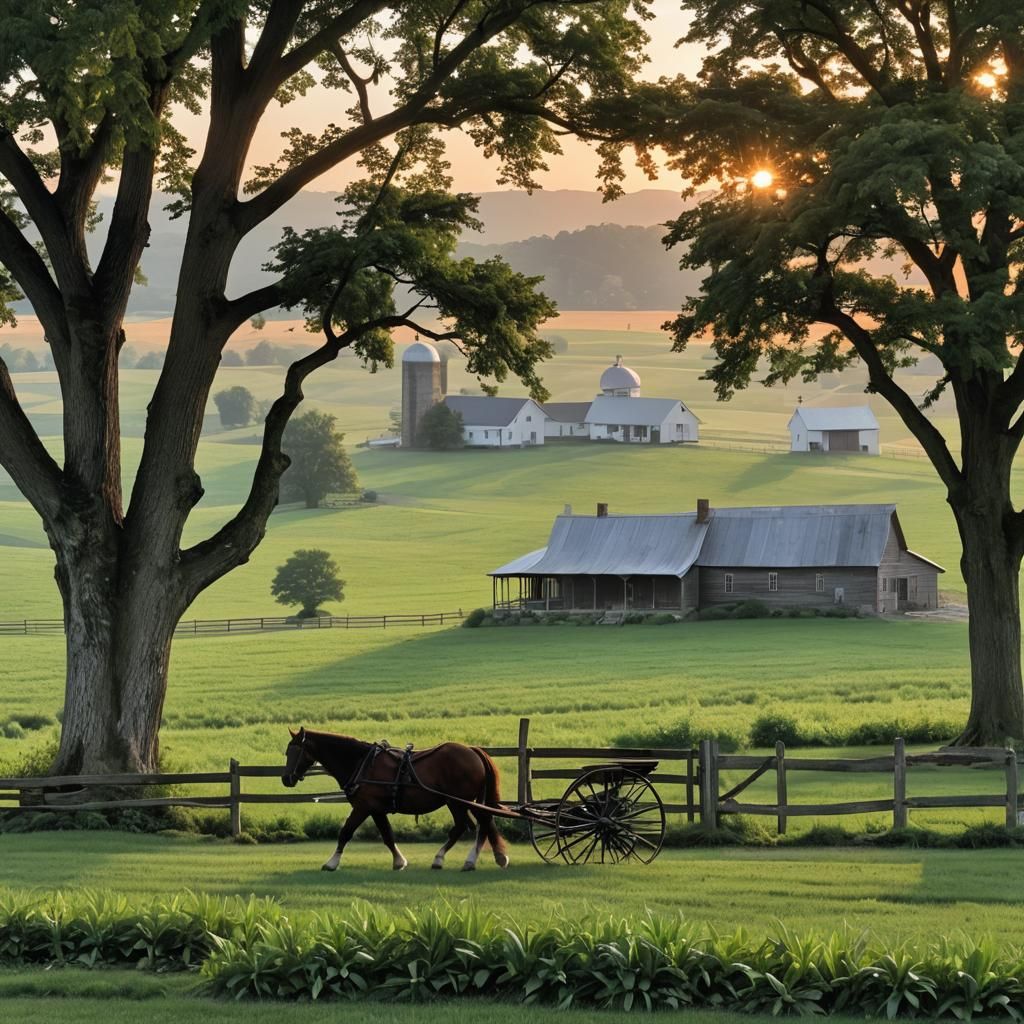 18th Century Farmhouse at Sunset, Lancaster County