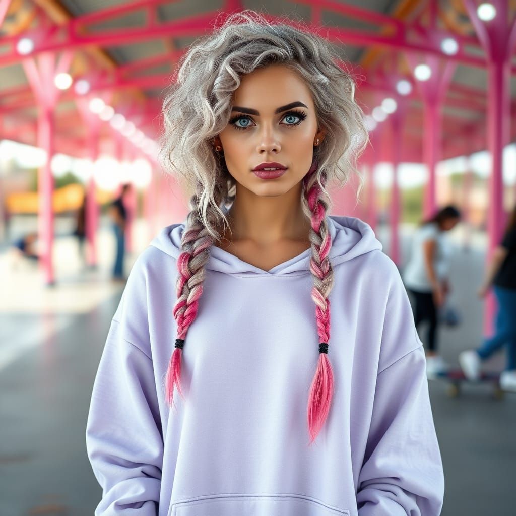 Boho Woman in Skate Park: Digital Illustration