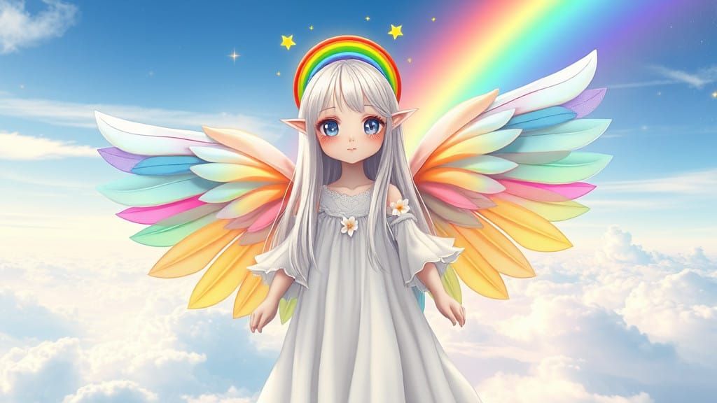 Gentle Girl Surrounded by Vibrant Rainbow Aura