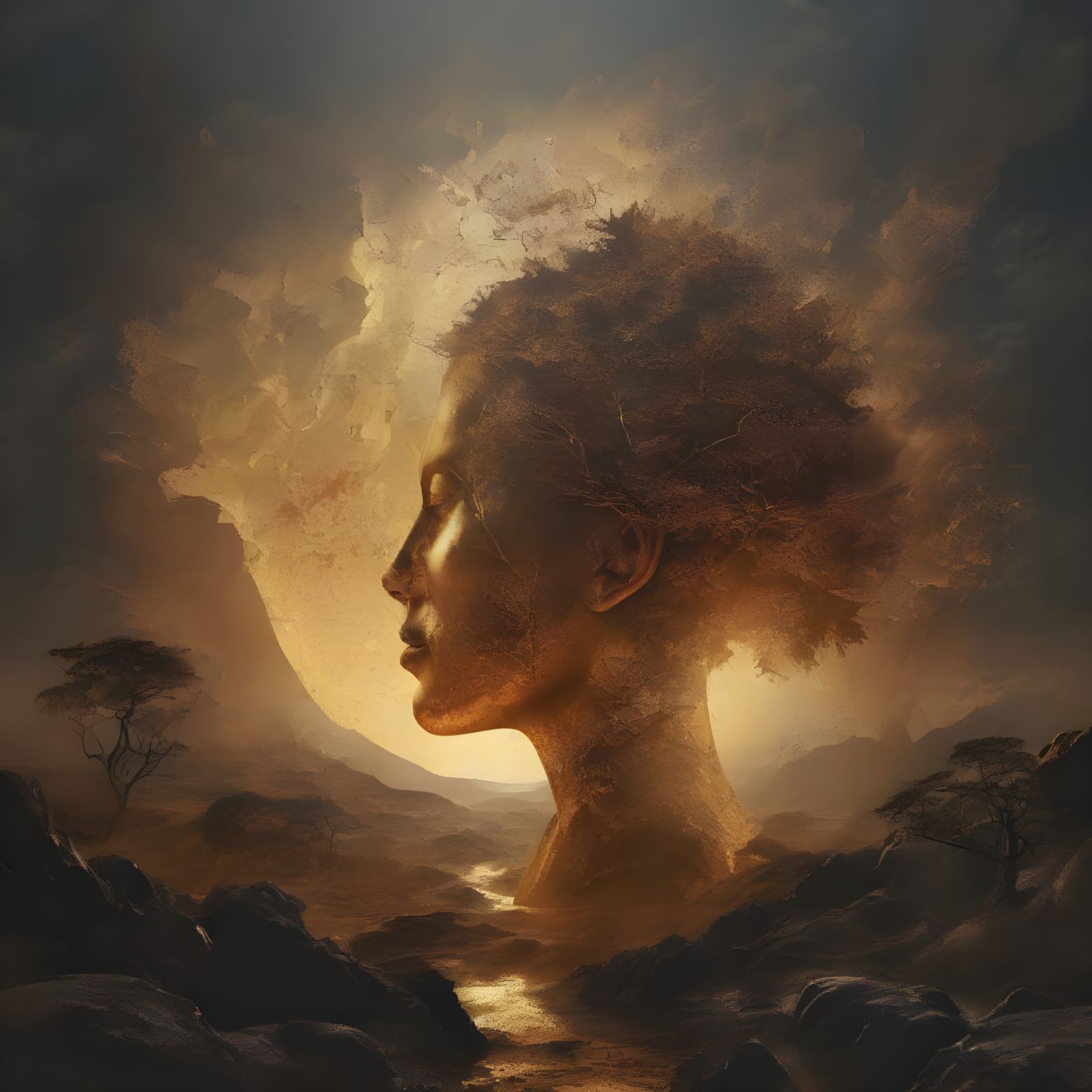 Ethereal Double Exposure of Human Form in Lush Forest