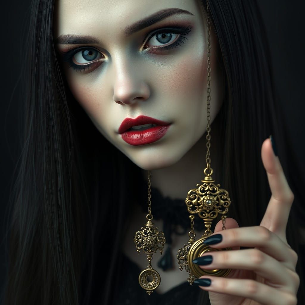Ethereal Gothic Beauty with Pendulum in Hand