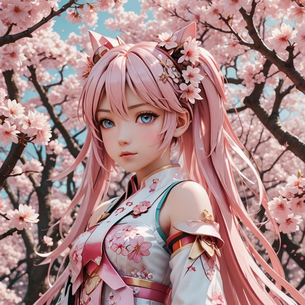 Sakura Miku in Cherry Blossom Forest: 3D Anime Art