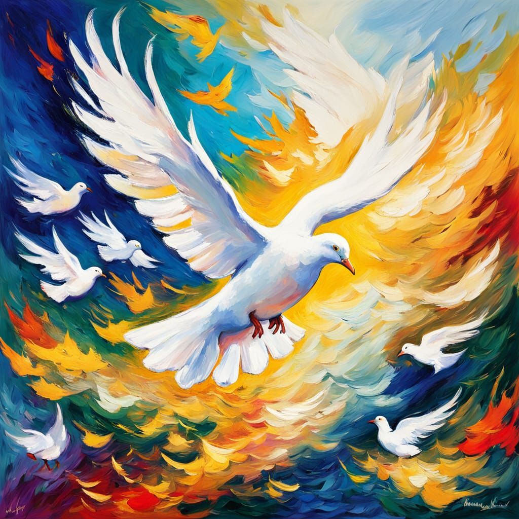 White Dove in Flight: Expressionist Fauvist Painting