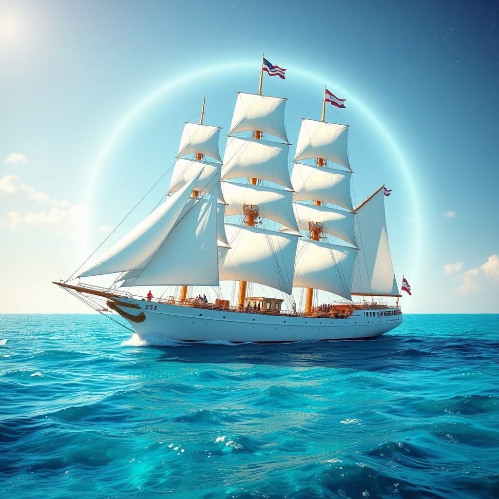 Majestic Sailboat Sails into Crystal-Clear Turquoise Water i...
