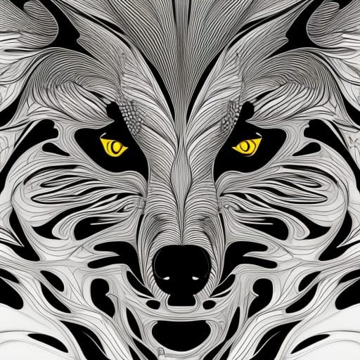 Hyperrealistic Wolf with Abstract Fractal Details