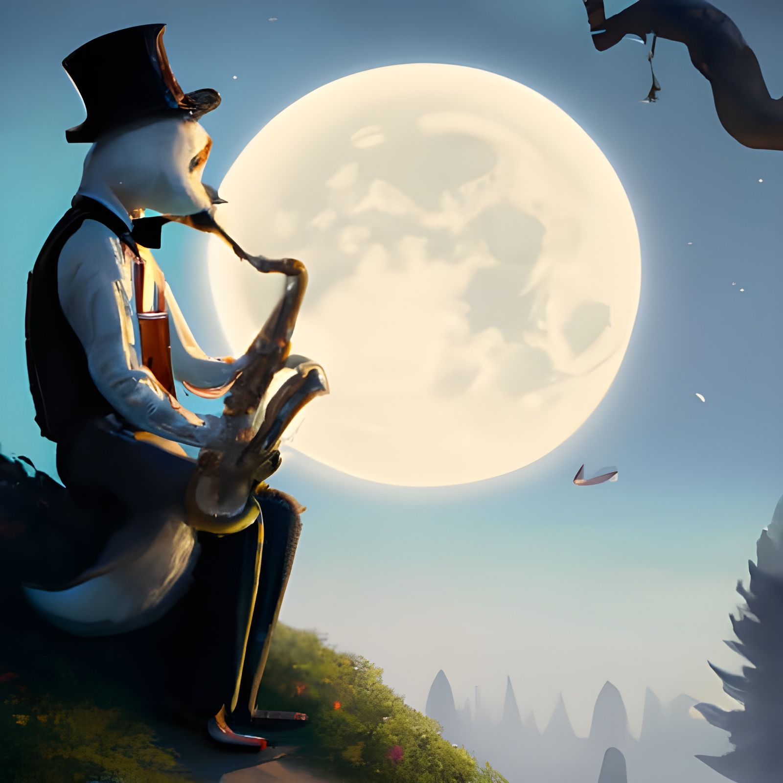 Victorian Mouse Serenades the Moon with Saxophone