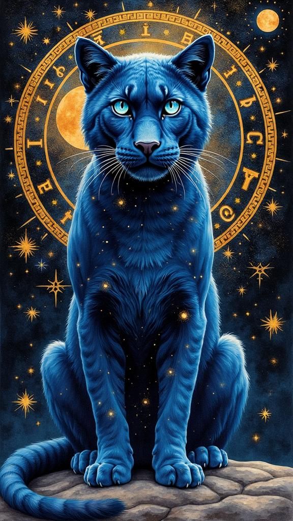 Cosmic Panther Watercolor with Celtic Runes