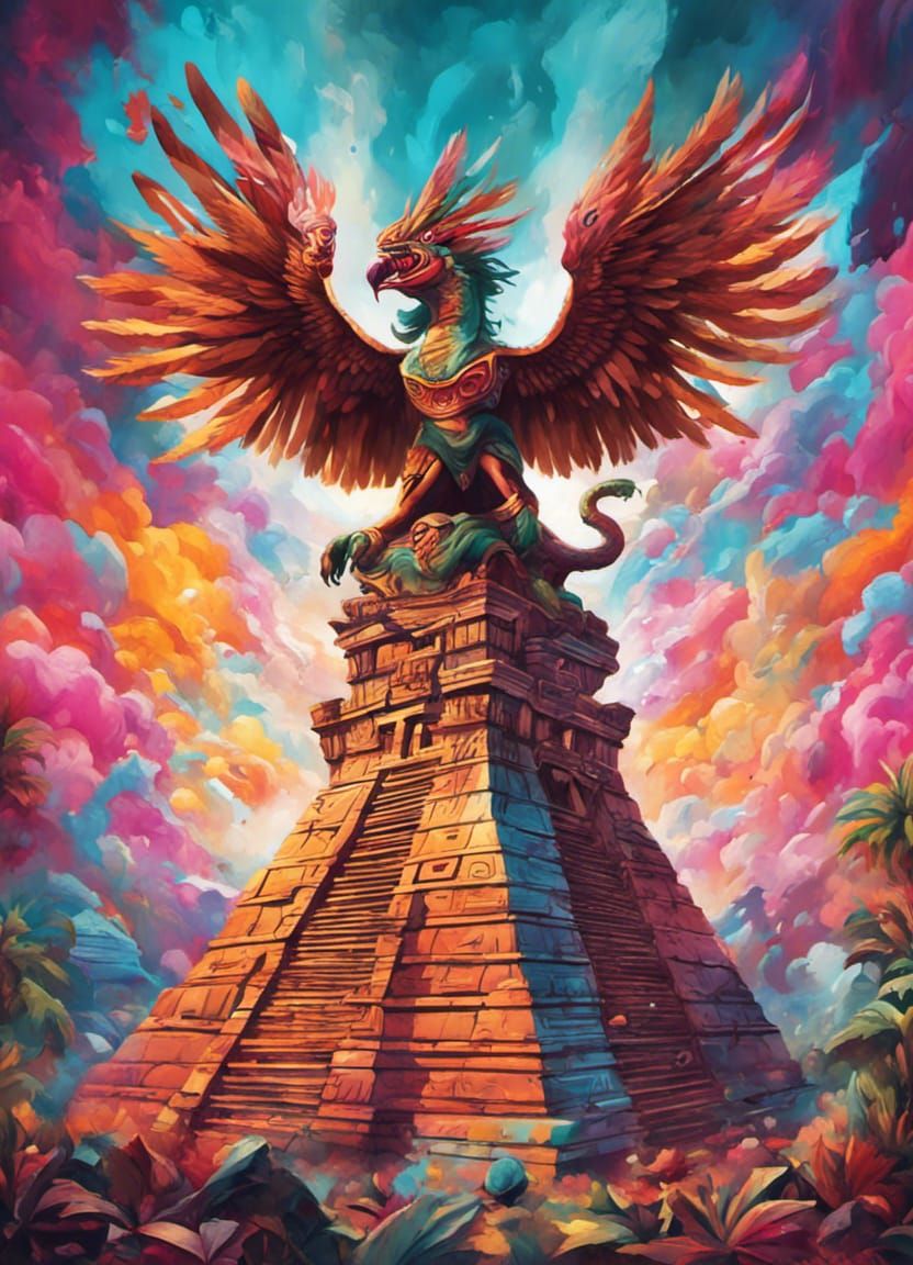 Quetzalcoatl Over Pyramid: Graffiti Art Style