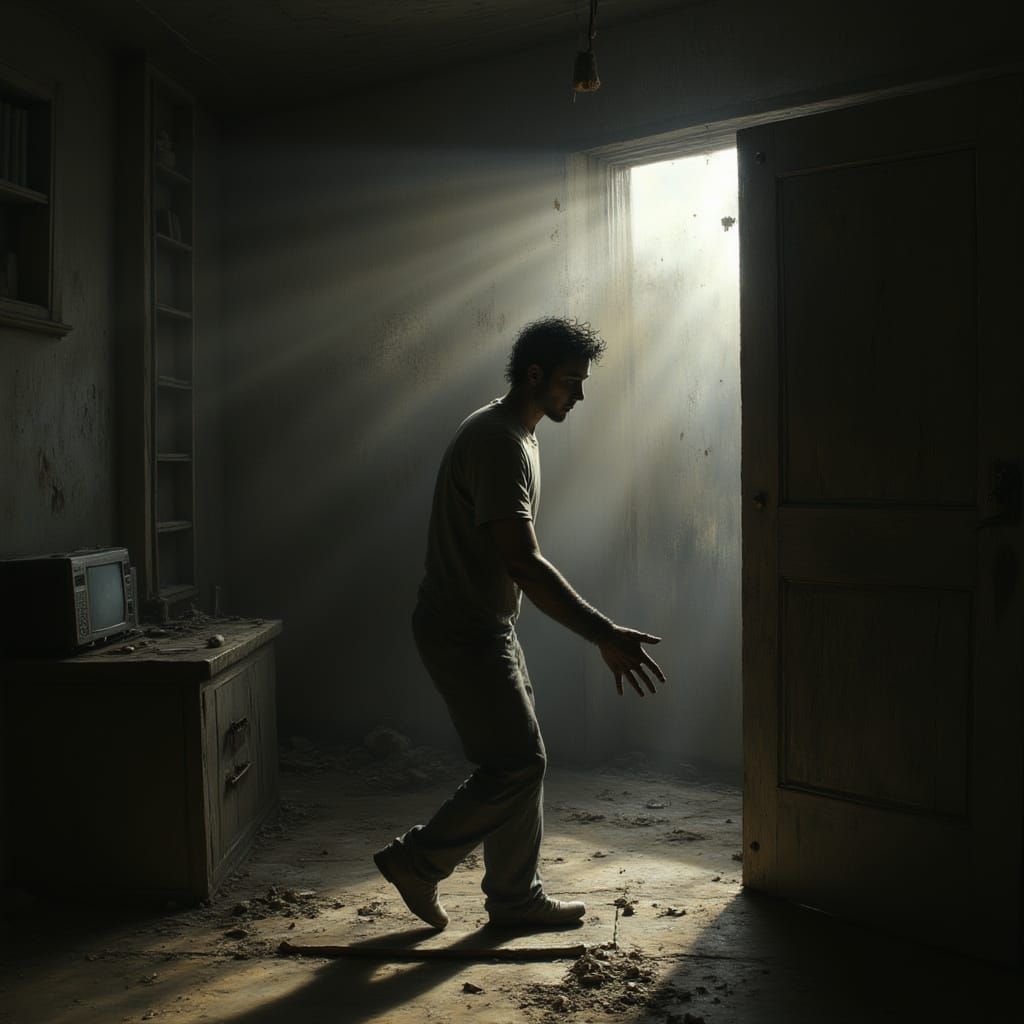 Man Wakes on Dirty Mat in Shabby Room